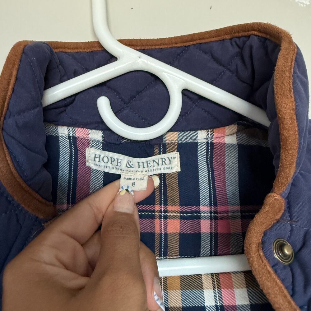 Hope & Henry Girls Organic Cotton Lined Coat 8 Blue Quilted Riding Chore Barn - Picture 3 of 5